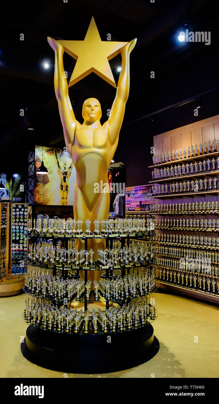Los Angeles, California, March 2019, Oscar Statue replica in `Hollywoodland Experience` gift shop Stock Photo